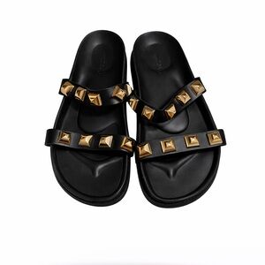 Giulia Palai Women’s Shoes Sandals Black Gold Studded Size 9.5​​​​